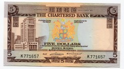 Hong Kong 5 Dollars 1975 Chartered Bank
P# 73a; UNC