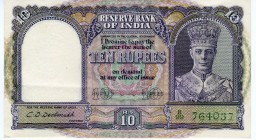 India 10 Rupees 1943 Rare
P# 24; AUNC