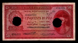 India Portuguese 50 Rupees 1945 Cancelled
P# 38; 070,721; VF.