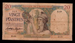 Indochina 20 Piastres 1932 -1939 Rare
P# 56; 01707213; VF.