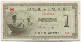 Indochina 1 Piastre 1945
P# 76; UNC; "Angkor Wat"