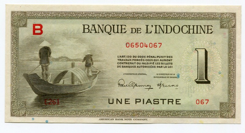 Indochina 1 Piastre 1945
P# 76; UNC
