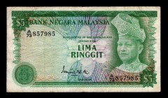 Malaysia 5 Ringgit 1976 -1981
P# 14a; A/73 857985; VF+.