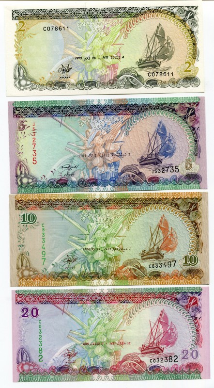 Maldives 2-5-10-20 Rupees 1990-2011
UNC