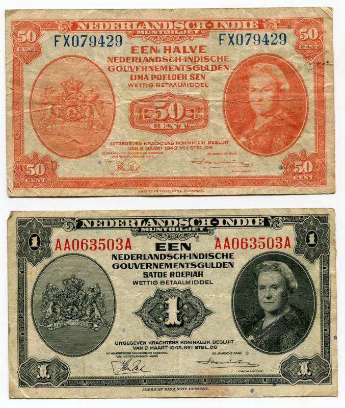 Netherlands Indies 50 Cent & 1 Gulden 1943
VF