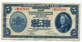 Netherlands Indies 5 Gulden 1943
P# 113; VF