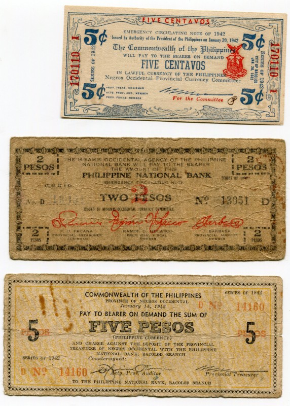 Philippines 5c-2-5 Pesos 1942 Emergency Notes
F-UNC