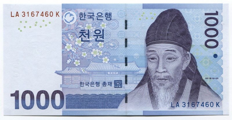 South Korea 1000 Won 2007
P# 54a; UNC; "Yi Hwang"