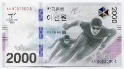 South Korea 2000 Won 2018 Commemorative
P# 58; № AA 9023500 A; UNC; "PyeongChang Olympic"