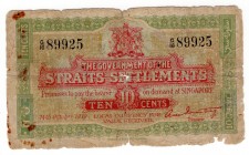 Straits Settlements 10 Cents 1919
P# 6c; VG