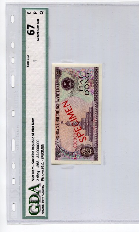 Vietnam 2 Dong 1985 Specimen
P# 91s1; UNC