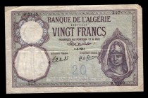 Algeria 20 Francs 1941
P# 78c; B.3440; VF+.