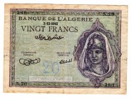 Algeria 20 Francs 1942
P# 92a; VF