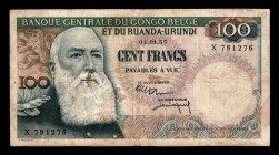 Belgian Congo 100 Francs 1957
P# 33b; X 781276; VF.