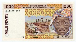 Benin 1000 Francs 1990
P# 211B; UNC.