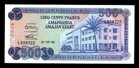 Burundi 500 Francs 1986 Rare Date
P# 30; L938322; UNC.