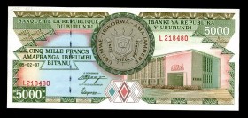 Burundi 5000 Francs 1997 Rare
P# 40; L218480; Early issue!; UNC.