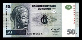 Congo 50 Francs 1997 Rare
P# 89; K0000789A; First issue, small number! Rarest!; UNC.