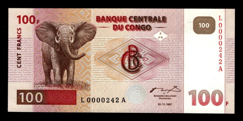 Congo 100 Francs 1997 Very Rare
P# 90; L0000242A; First issue, small number! Ra...
