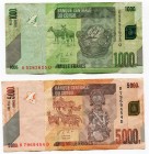 Congo 1000 & 5000 Francs 2013
VF