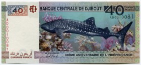 Djibouti 40 Francs 2017 Commemorative
P# 46; UNC; "Whale Shark"