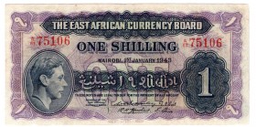 East African Currency Board 1 Shilling 1943
P# 27; VF