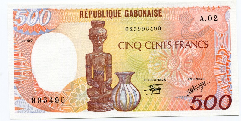 Gabon 500 Francs 1985
P# 8; UNC.