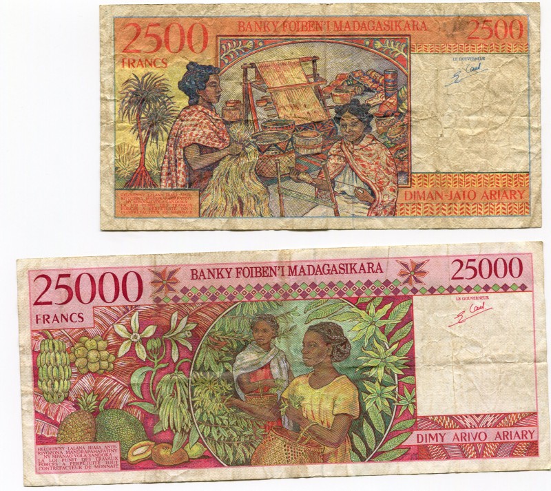 Madagascar 2500 & 25000 Francs 1995
AVF/VF