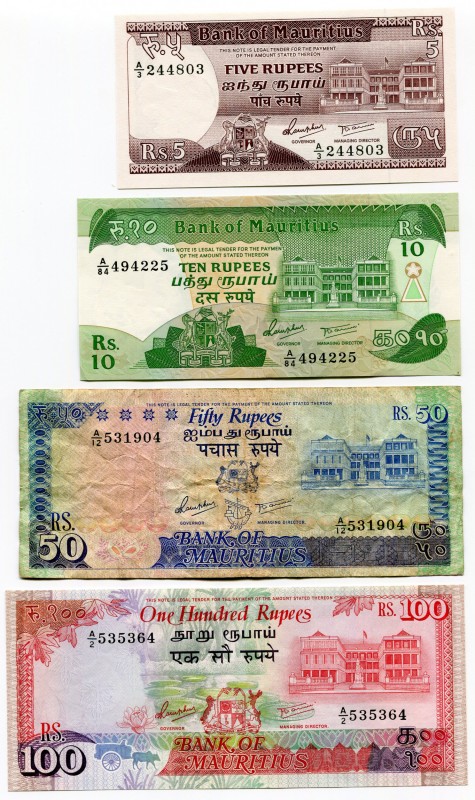 Mauritius 5-10-50-100 Rupees 1985-1986
VF-UNC