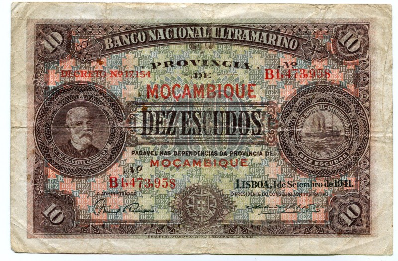 Mozambique 10 Escudos 1941
P# 84; VF.