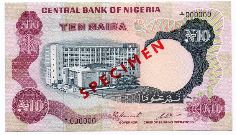 Nigeria 10 Naira 1973 Rare Specimen A1000000
P# 17s; UNC.