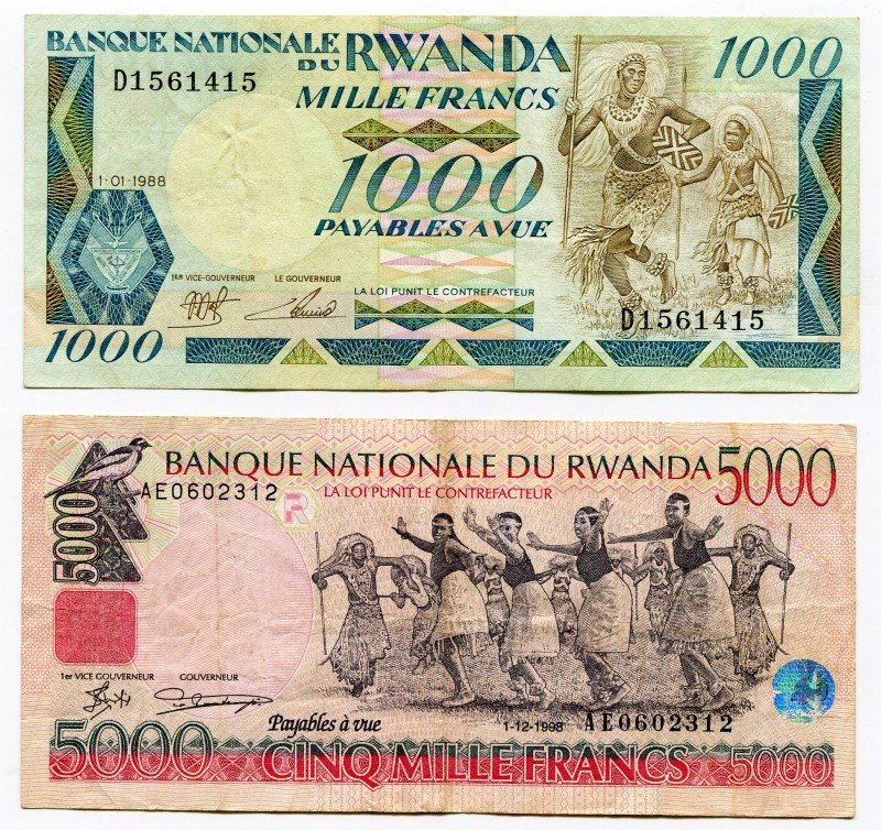 Rwanda 1000-5000 Francs 1988-1998
VF