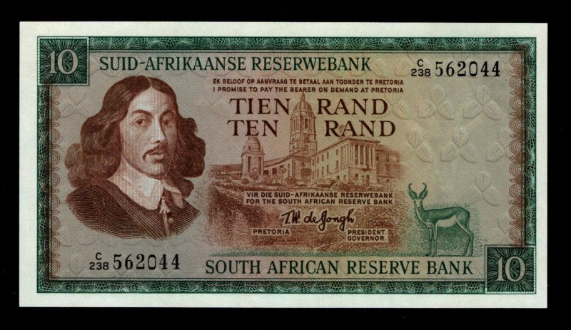 South Africa 10 Rand 1966 African Text
P# 114b; C/238 562044; UNC.