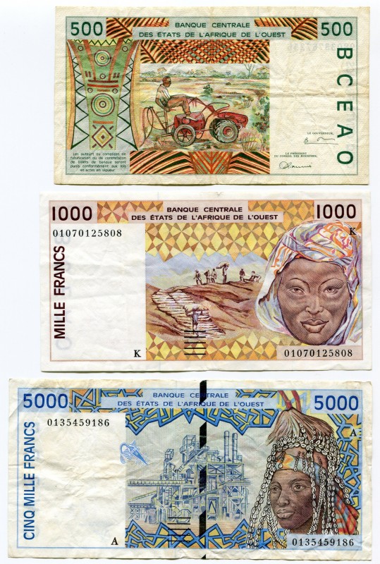 West African States 500-1000-5000 Francs 2001
VF