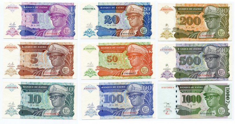 Zaire Set 1-1000 Zaires 1993-1995
UNC