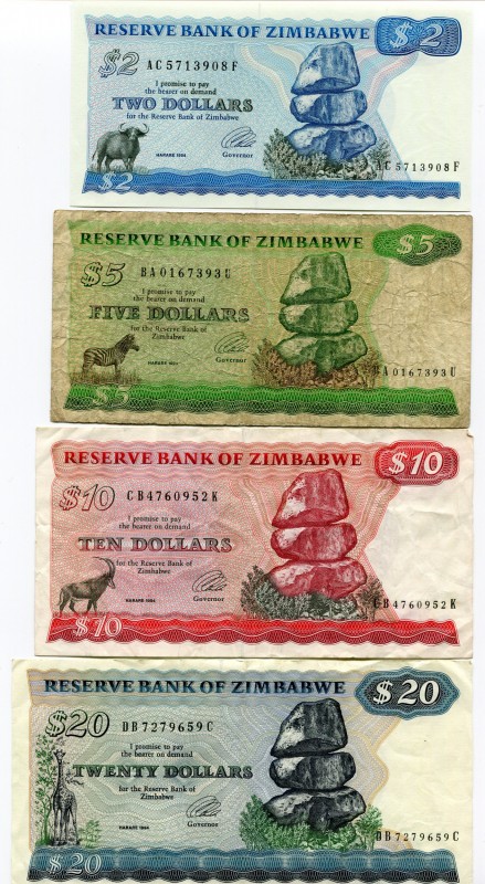 Zimbabwe 2-5-10-20 Dollars 1994
VF-UNC