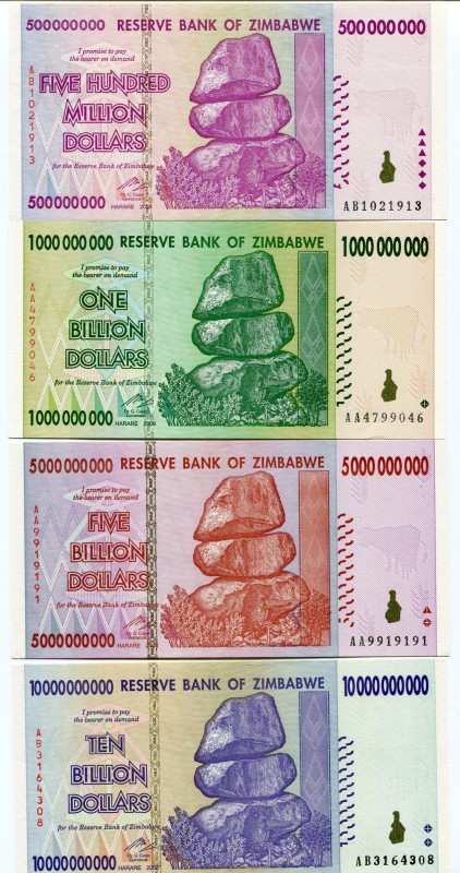 Zimbabwe 10-20-50-100 Trillion Set 2008
UNC