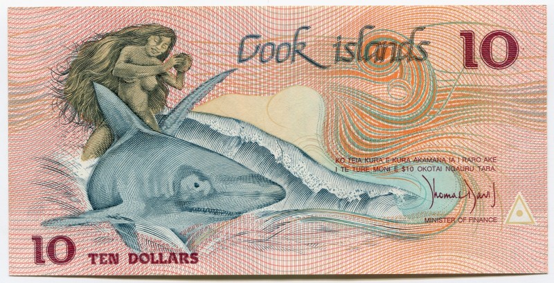 Cook Islands 10 Dollars 1987
P# 4a; № BAU 000183; UNC; "Ina and the Shark"