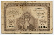 New Caledonia 100 Francs 1942 RARE
P# 44; G.