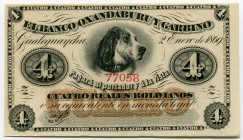 Argentina 5 Reales Bolivianos 1869 Rare
P# S-1781; № 77058; UNC; "Dog"; Rare