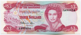 Bahamas 3 Dollars 1974 (1984)
P# 44; UNC.