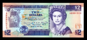Belize 2 Dollars 1991
P# 52b; AB991510; UNC.