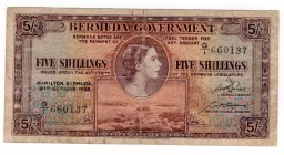 Bermuda 5 Shillings 1952 G1 Prefix
P# 18a; VF