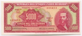 Brazil 5000 Cruzeiros 1964 Rare
P# 182b; № 025453; UNC; "Tiradentes"; Rare