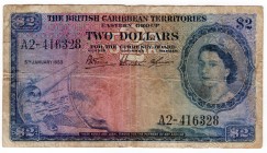 British Caribbean Territories 2 Dollars 1953
P# 8a; AVF