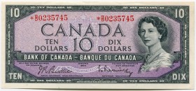 Canada 10 Dollars 1954 Replacement Rare
P# 79b; № * B/D 0235745; aUNC (No Central Fold); Sign. Beattie & Rasminsky; Replacement Rare