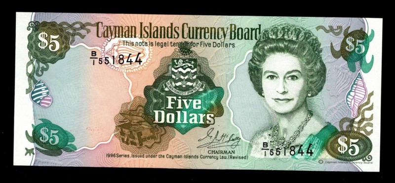 Cayman Islands 5 Dollars 1996
P# 17; B/1 551844; UNC.