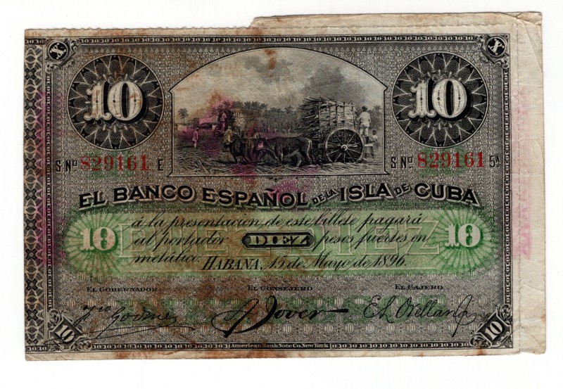 Cuba 10 Pesos 1896
P# 49; GVF