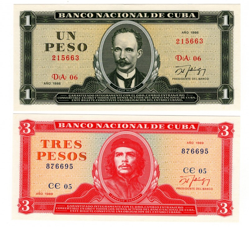 Cuba 1 & 3 Pesos 1986-89 1986-1989
UNC