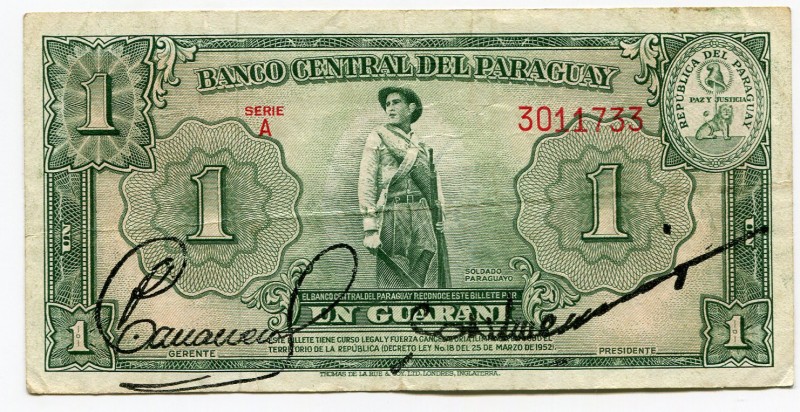 Paraguay 1 Guarani 1952
P# 185; VF